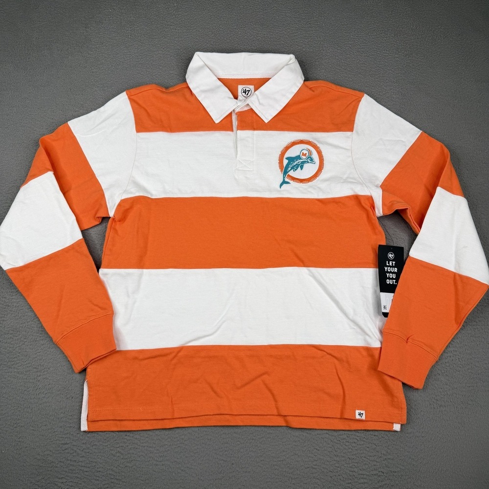 Miami Dolphins Shirt Mens Small Orange NFL Football '47 Rugby Historic Logo $95